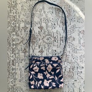 Kate Spade Jae Garden Vine Navy & Pink Floral Butterfly Flat Crossbody Bag